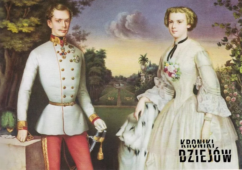 Młoda para cesarska - Franciszek Józef I i cesarzowa Elżbieta w 1854 roku (miniatura na porcelanie) Sisi i Franciszek Józef
