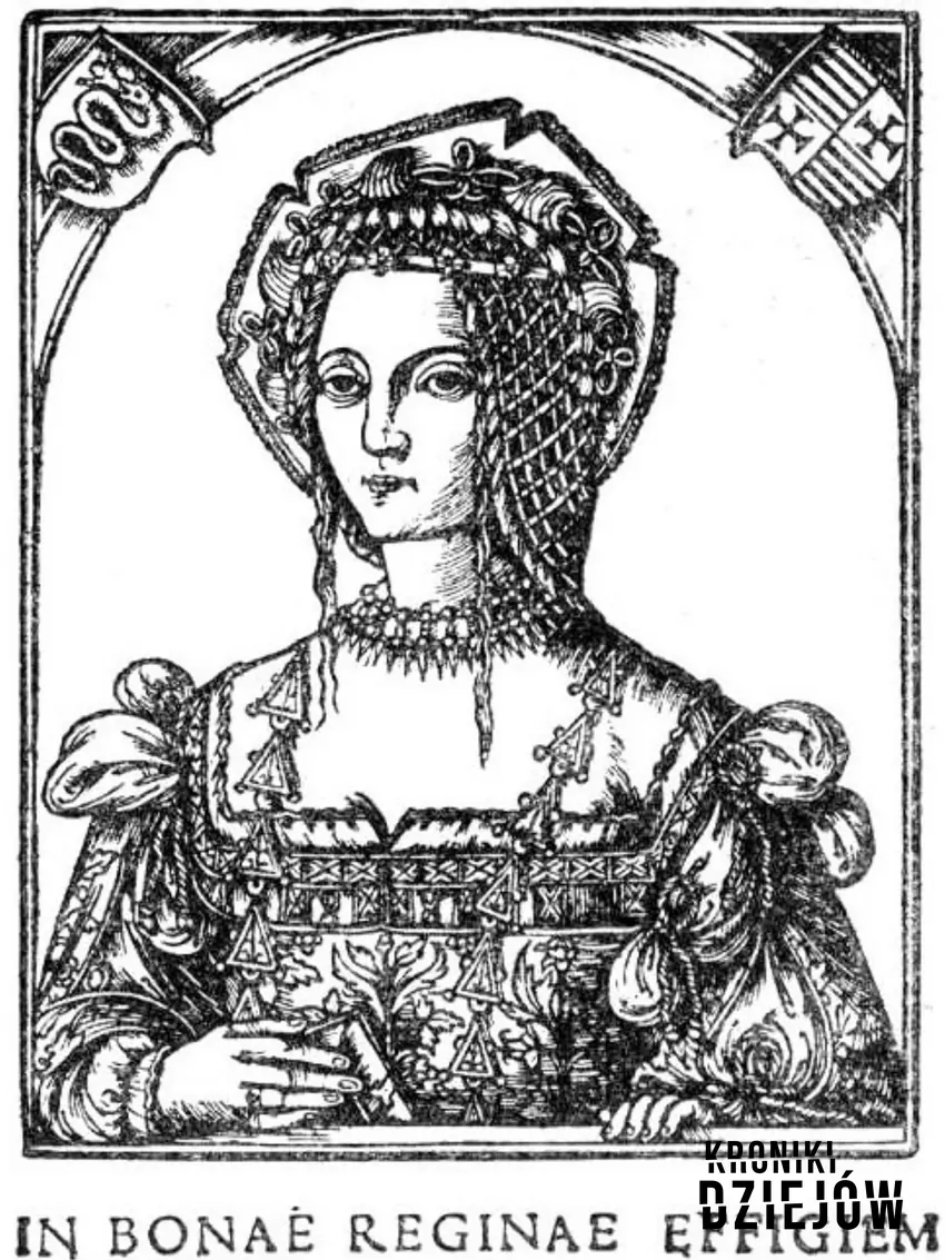 Królowa Bona – drzeworyt z dzieła Decjusza "De vetustatibus Polonorum" z 1521, fot. domena publiczna/Wikipedia Królowa Bona – drzeworyt z dzieła Decjusza "De vetustatibus Polonorum" z 1521
