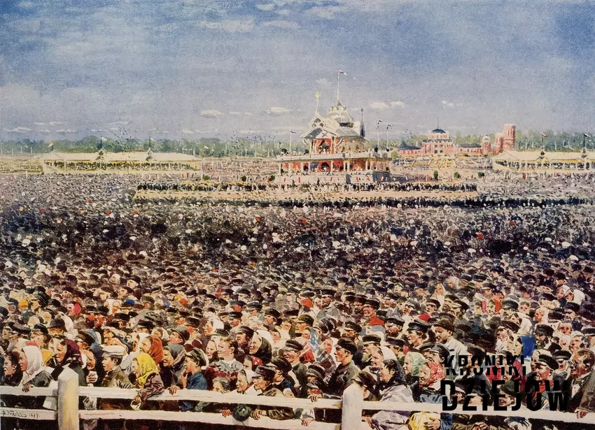 Tłum na Chodynce na akwareli Władimira Makowskiego (1899), fot. domena publiczna/Wikipedia Tłum na Chodynce na akwareli Władimira Makowskiego (1899)