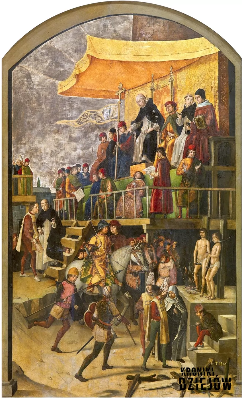 Św. Dominik przewodniczy deklaracji Auto-da-fé, obraz Pedra Berruguetego (1475), fot. domena publiczna/Wikipedia Św. Dominik przewodniczy deklaracji Auto-da-fé, obraz Pedra Berruguetego (1475)