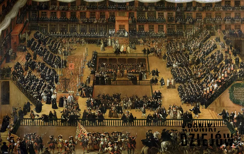 Uroczyste Auto-da-fé na Plaza Mayor w Madrycie w 1680, obraz Francisca Riziego (1683), fot. domena publiczna/Wikipedia Uroczyste Auto-da-fé na Plaza Mayor w Madrycie w 1680, obraz Francisca Riziego (1683)