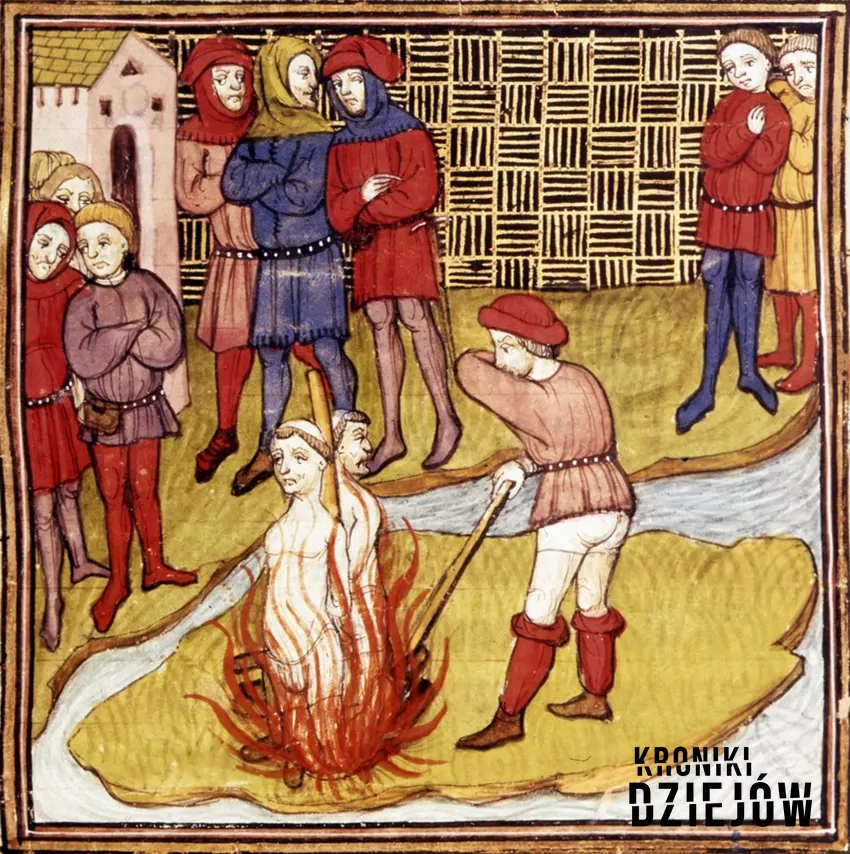 Śmierć templariuszy na stosie, ilustracja z XV-wiecznego francuskiego mansuskryptu