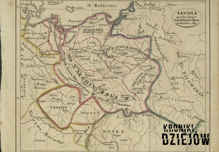 Mapa ukazująca dzielnice Rozbicia Dzielnicowego, a także jakie dzielnice były najsilniejsze w Polsce tego czasu