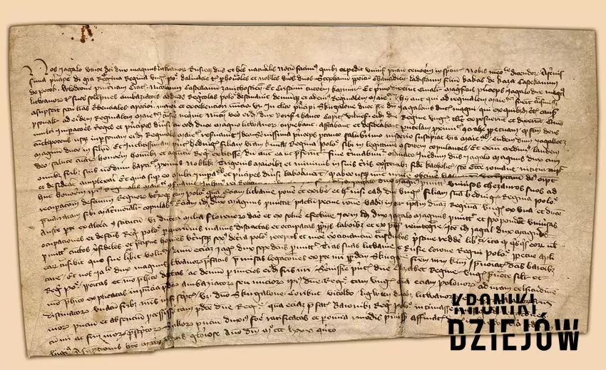 Akt unii polsko-litewskiej, spisanej na pergaminie w Krewie, 14 sierpnia 1385 roku - fot. domena publiczna Wielki Książę Litewski zasiadł na tronie Polski - połączenie Polski i Litwy, Unia w Krewie, najważniejsze informacje