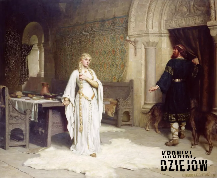 Edmund Blair Leighton, Lady Godiva i jej mąż (1892), fot. domena publiczna/Wikipedia Edmund Blair Leighton, Lady Godiva i jej mąż (1892)