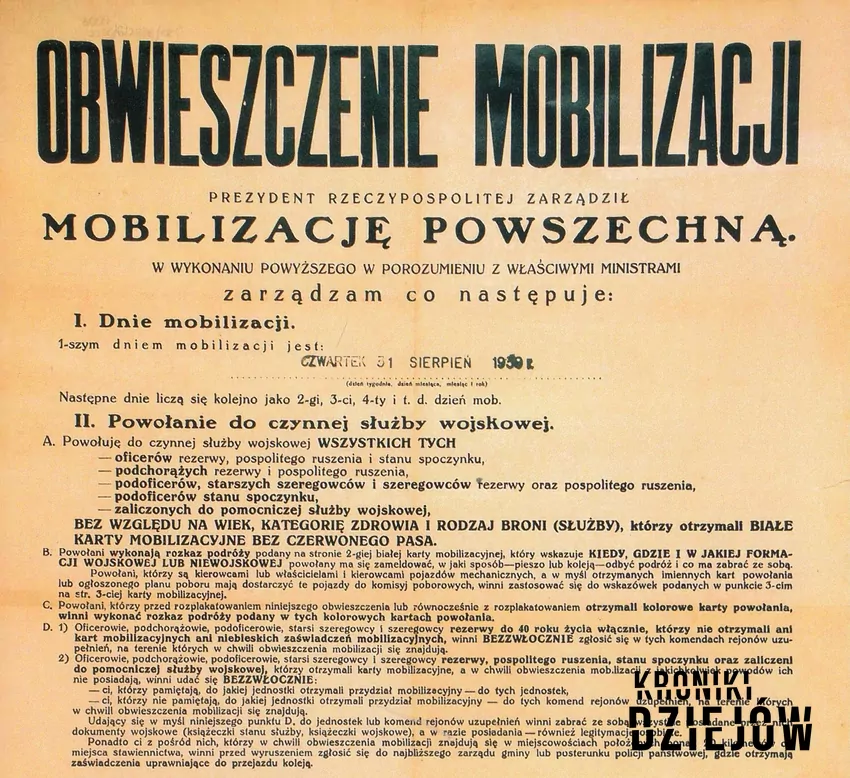 Afisz mobilizacji powszechnej z 30 sierpnia 1939 roku, fot. domena publiczna/Wikipedia Afisz mobilizacji powszechnej z 30 sierpnia 1939 roku