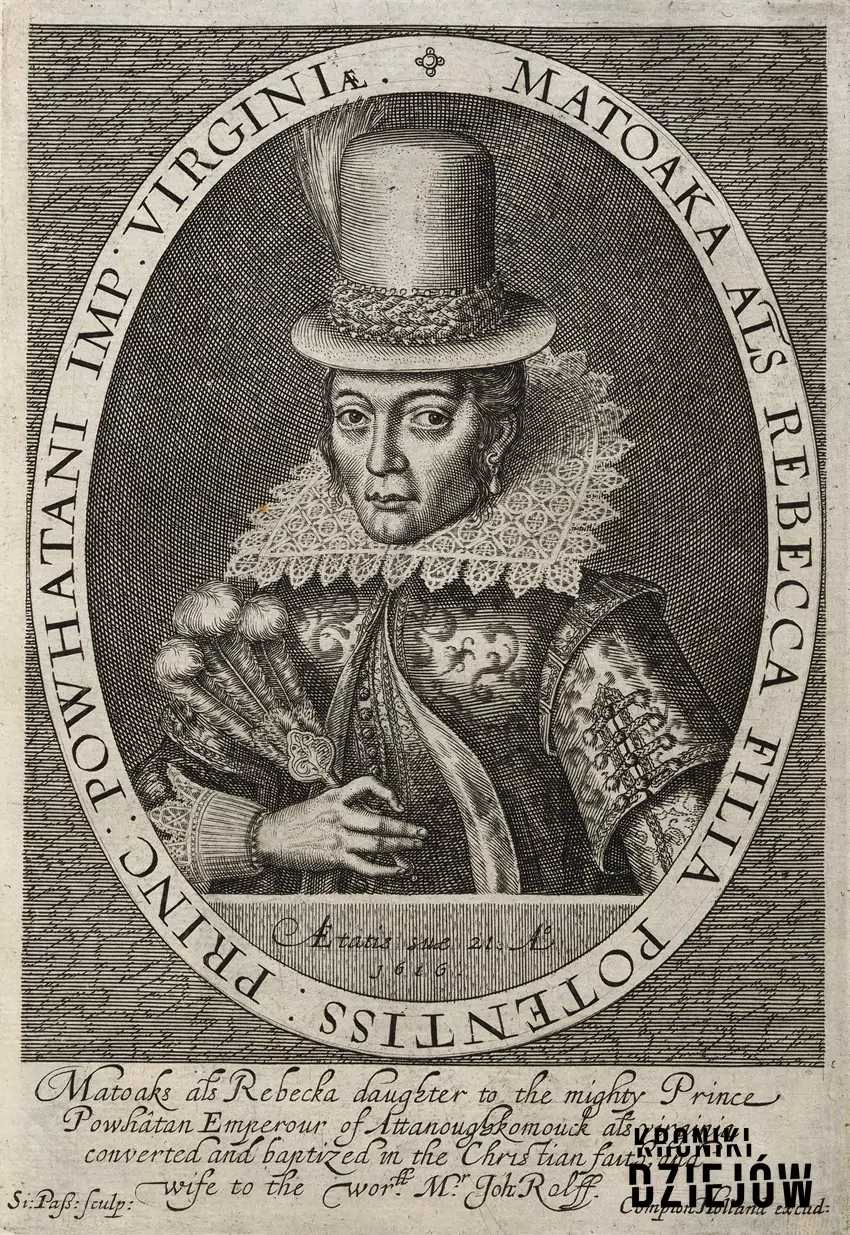 Pocahontas na rycinie Simona de Passe (1616), fot. domena publiczna/Wikipedia Pocahontas na rycinie Simona de Passe (1616)