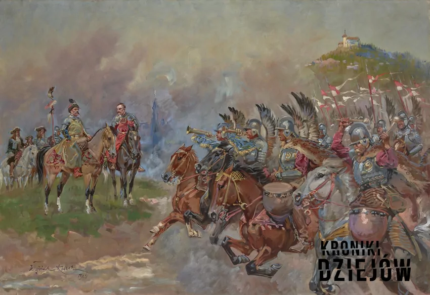 Husaria polska w przejeździe przed Janem III Sobieskim, obraz Wojciecha Kossaka (1924), fot. domena publiczna/Wikipedia Husaria polska w przejeździe przed Janem III Sobieskim, obraz Wojciecha Kossaka (1924)