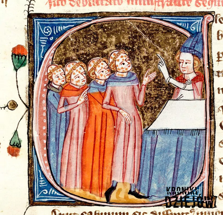Biskup pouczający trędowatych duchownych (XIV w.)