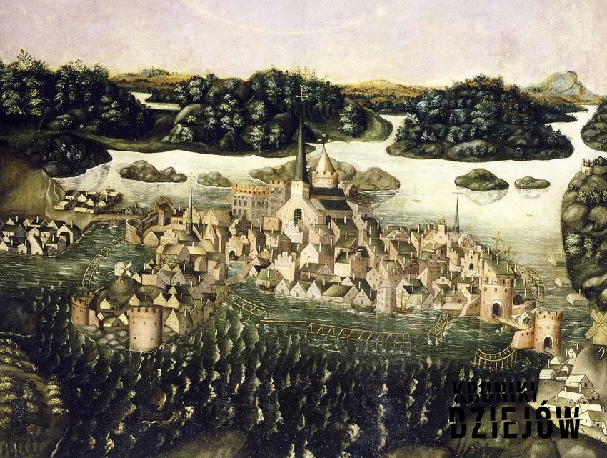 Obraz przedstawiający halo słoneczne nad Sztokholmem w 1535 roku. Jedno z najstarszych znanych przedstawień miasta - fot. domena publiczna Zdobycie Sztokholmu przez Polaków - data, przebieg wydarzenia, sojusznicy, strony konfliktu, znaczenie i skutki