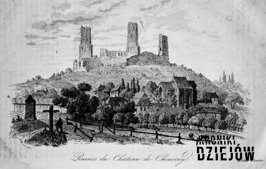 Widok zamku w Chęcinach (rycina z XIX wieku). To tutaj Władysław Łokietek miał zwołać pierwszy udokumentowany sejm Przywileje szlacheckie w Rzeczpospolitej Polskiej, czyli jakie przywileje i kiedy zostały nadane krok po kroku