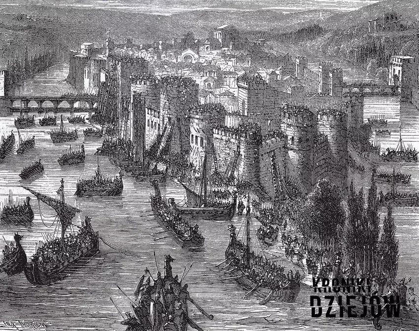 Oblężenie Paryża przez wikingów w 885 roku, rysunek z XIX wieku