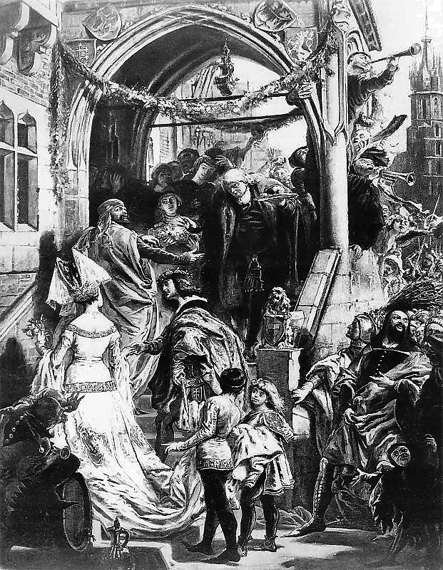 Uczta u Wierzynka, ważne wydarzenie w historii Europy, a także przebieg i najważnejsze układy - rycina Jana Matejki