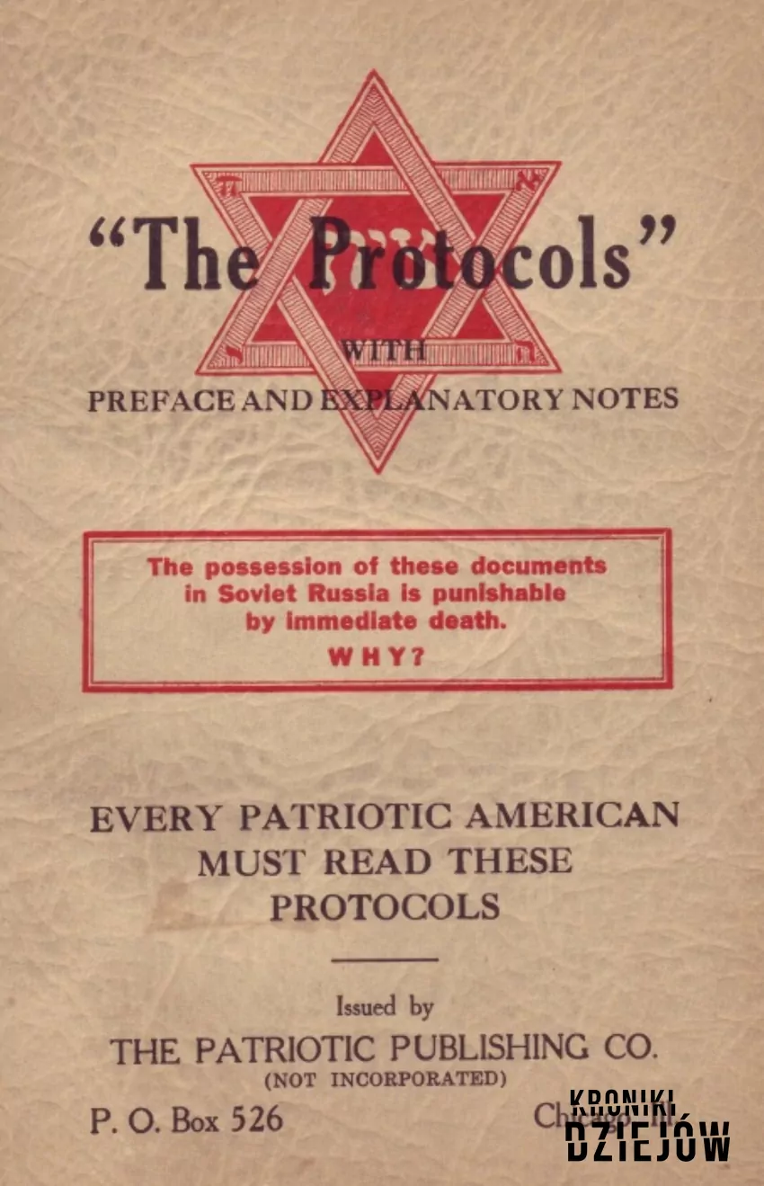Okładka "Protokołów" wydana przez Patriotic Publishing Company of Chicago w 1934 roku