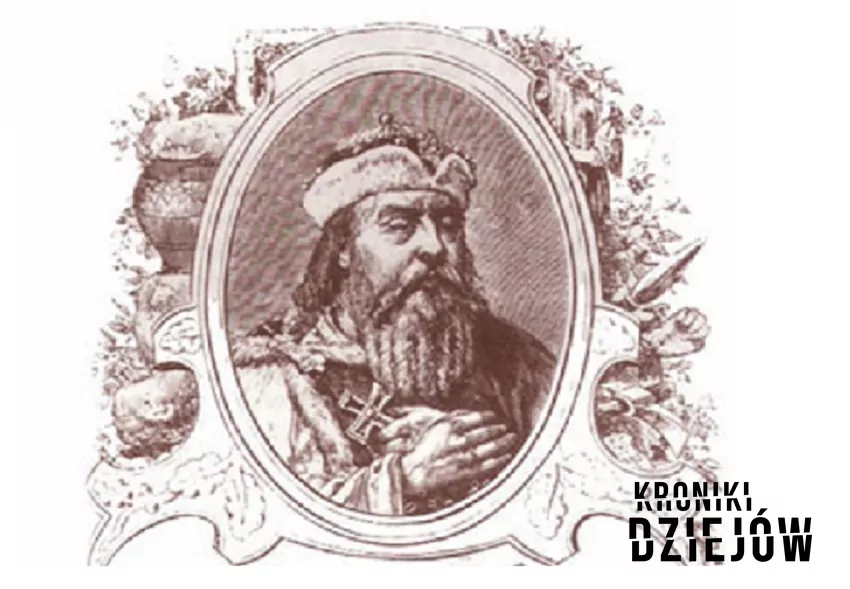 Mieszko I miał dwie żony i kilkoro dzieci z obu małżeństw - rycina przedstawiająca Mieszka I w wyobrażeniu Ksawerego Pillatiego