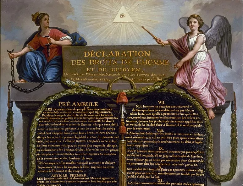 Obraz przedstawiający Deklarację praw człowieka i obywatela, a także skutki i data wydania dokumentu oraz jej znaczenie dla historii Francji