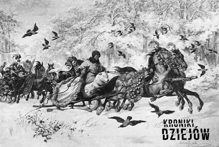 Kmicic podczas kuligu z Oleńką, obraz Juliusza Kossaka (1885), fot. domena publiczna/Wikipedia Kmicic podczas kuligu z Oleńką, obraz Juliusza Kossaka (1885)