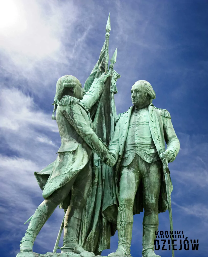 Pomnik Jerzego Waszyngtona i markiza de La Fayette, francuskiego oficera i jednego z dowódców w amerykańskiej wojnie o niepodległość Wkład Francji w uzyskanie niepodległości przez USA, czyli współpraca amerykańsko-francuska w czasie XIX wieku