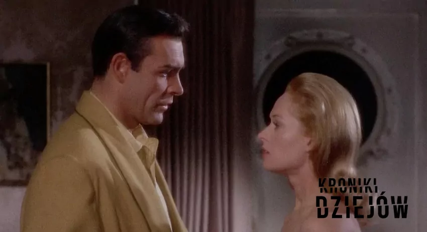 Sean Connery i Tippi Hedren w kontrowersyjnej scenie z "Marnie" Alfreda Hitchcocka (1964), fot. domena publiczna Kadr z filmu "Marnie" Hitchcocka z 1964 r.