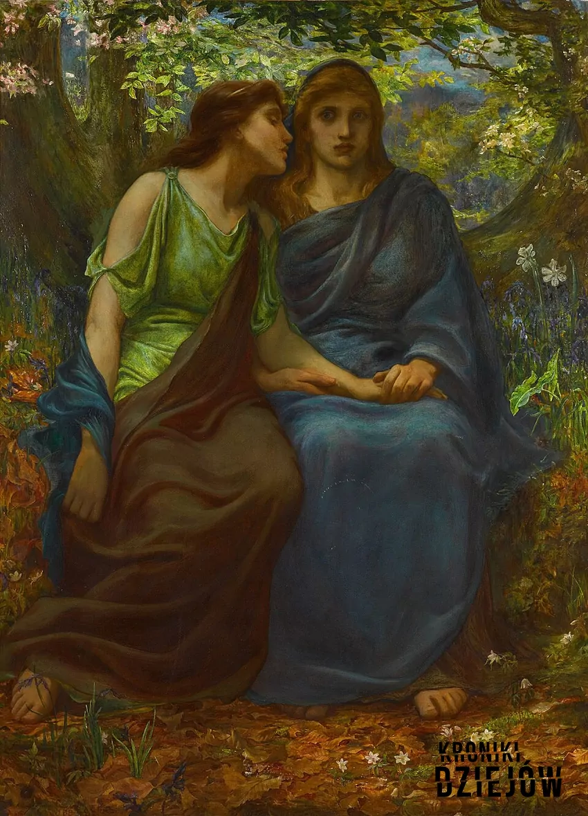 Demeter i Persefona były patronkami Eleuzyjskiego święta Haloa, obchodzonego w okolicy przesilenia zimowego (domena publiczna) Demeter i Persefona - obraz