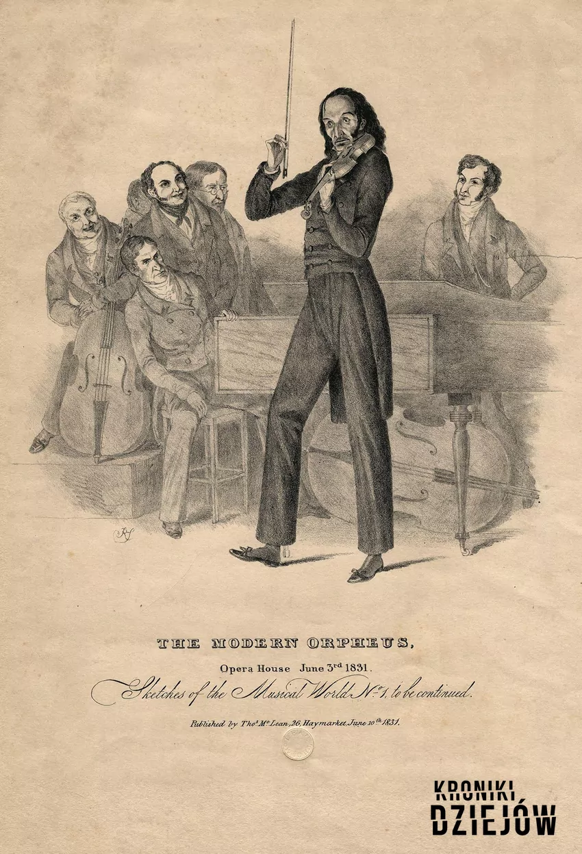 Niccolò Paganini na afiszu reklamującym jego występ (1831)