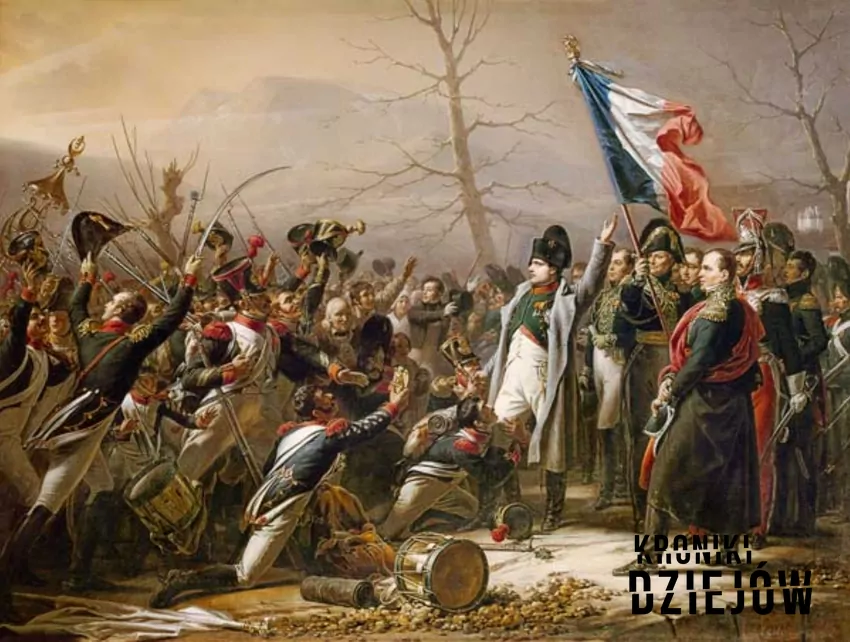 Powrót Napoleona z Elby autorstwa Charles`a de Steuben. 7 marca 1815r. pod Grenoble batalion francuski wysłany, by pojmać Napoleona, przeszedł na stronę byłego cesarza - fot. domena publiczna Sto dni Napoleona, czyli przebieg wydarzeń, bitwy, daty, zdarzenia, znaczenie i sława wodza