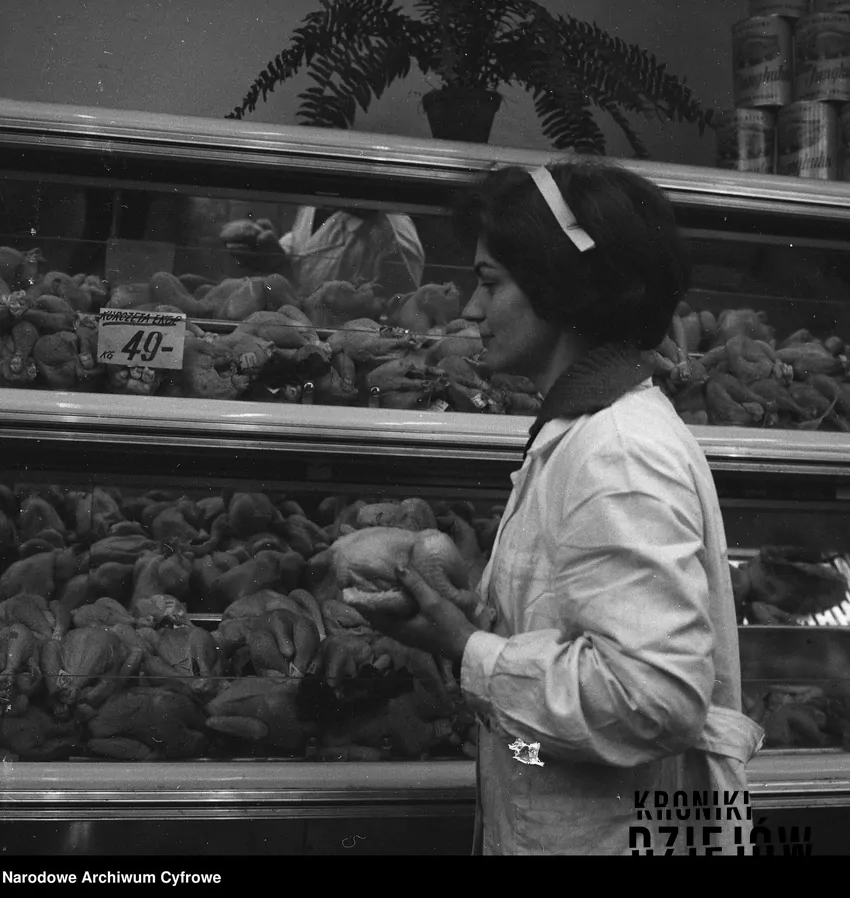 Kobieta sprzedająca w sklepie mięsnym Sklep mięsny