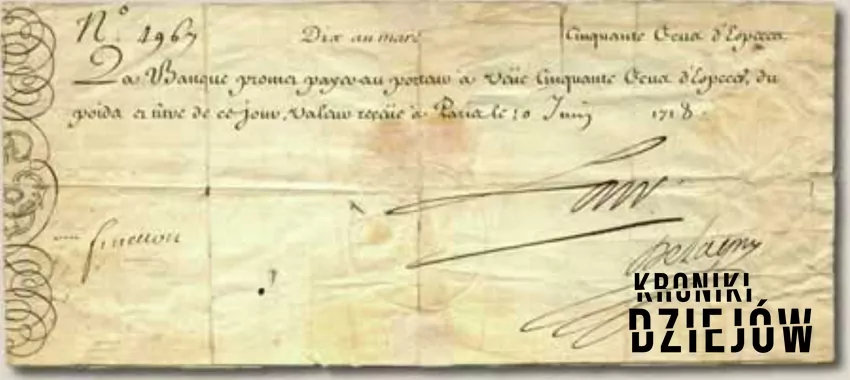 Papierowy pieniądz Johna Law z 1718 roku - fot. domena publiczna 5 najwiekszych krachów na giełdach w historii świata, czyli największe załamania gospodarki