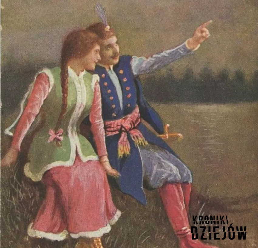 Szlachcic i szlachcianka, pocztówka z I połowy XX wieku