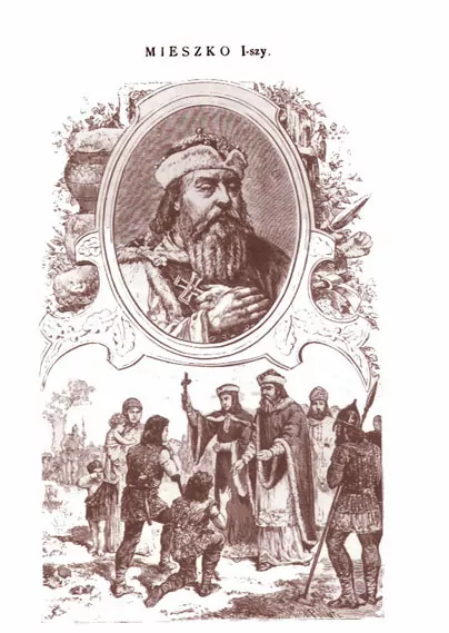 Mieszko I i Dobrawa Przemyślidka wśród poddanych na rycinie Ksawerego Pillatiego