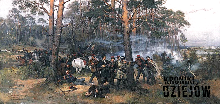 Romuald Traugutt był przywódcą Powstania Styczniowego 1863-1864 - obraz Tadeusza Ajdukiewicza przedstawiający scenę z powstania