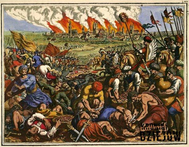 Miedzioryt przedstawiający Bitwę pod Legnicą, wojska mongolskie oraz armia polska księcia Henryka II Pobożnego, krwawa średniowieczna bitwa na Śląsku