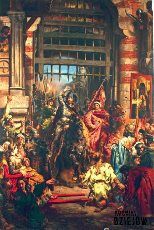 Obraz Jana Matejski przedstawiający Bolesława Chrobrego, Król Polski Bolesław Chrobry po zwycięskiej bitwie nad Bugiem, a także inne ważne bitwy średniowiecza