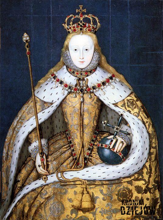 Elżbieta I we wzorzystym stroju koronacyjnym, Elżbieta I z Tudorów jako królowa podniosła poziom gospodarki w Anglii