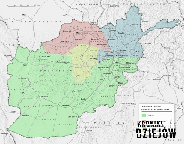 Mapa przedstawiająca zasięg władzy talibów 1996 roku, jak zareagowały inne państwa na przejęcie władzy w Afganistanie przez Talibów w 2021 roku