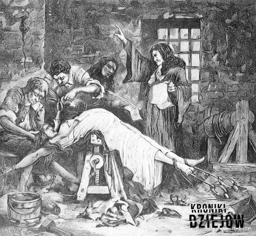 Madame de Brinvilliers podczas tortur, czym była afera trucicielska, okrutne zbrodnie Madame de Brinvilliers, biografia Madame de Brinvilliers